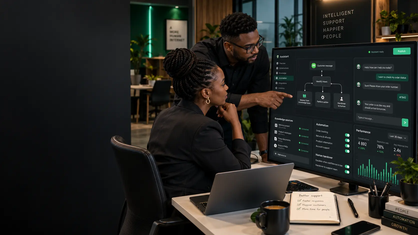 Skarsity specialists configuring an AI assistant and customer chatbot workflow