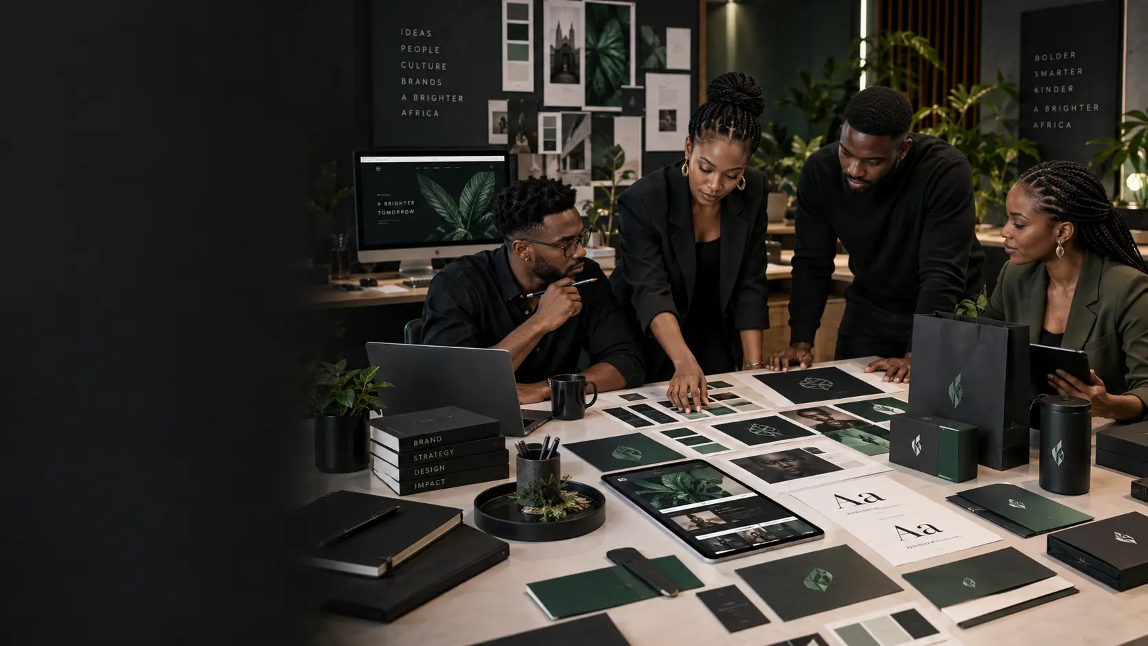 Creative team developing a complete business brand identity system