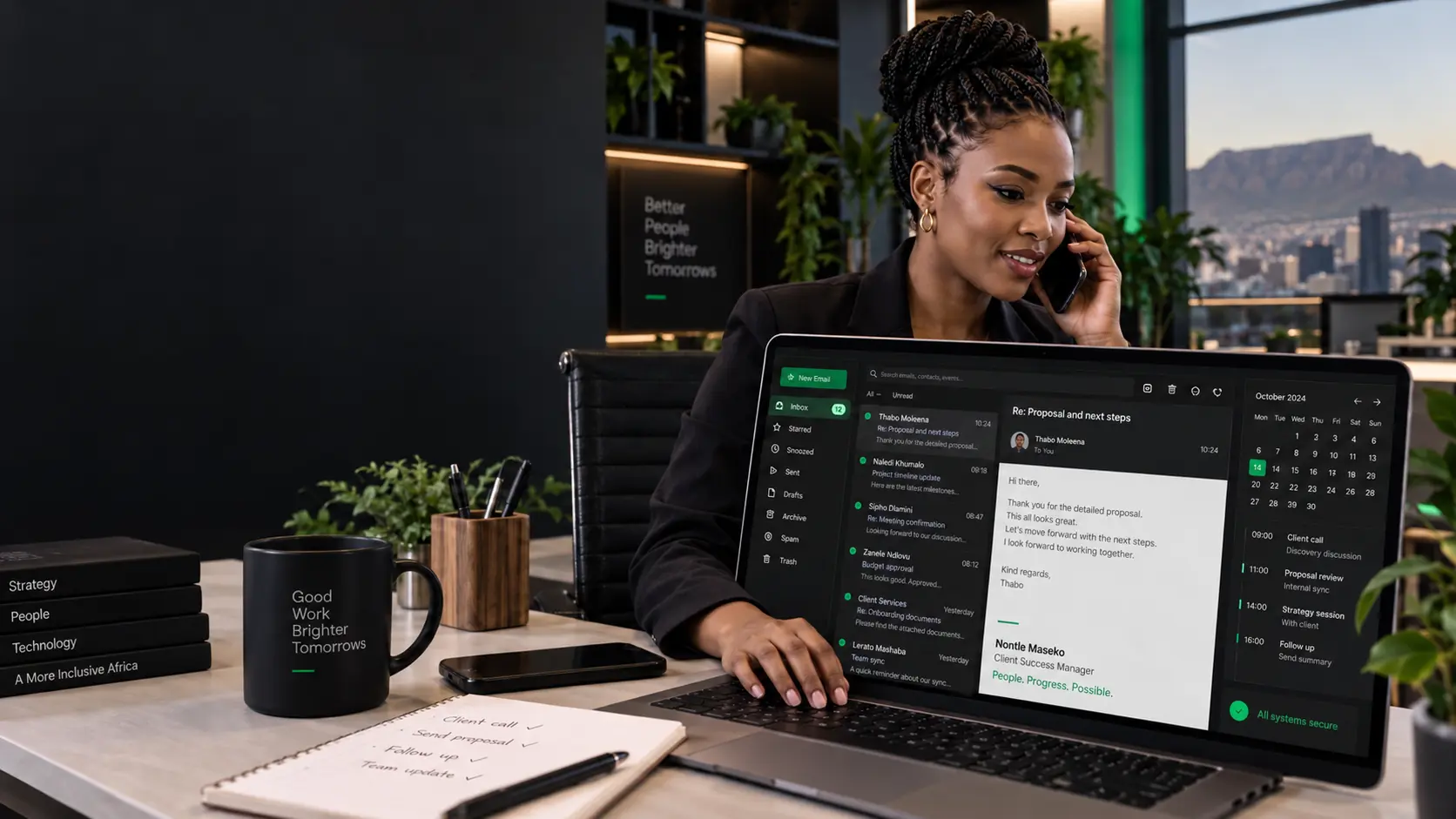 Business professional managing company email, contacts and calendar