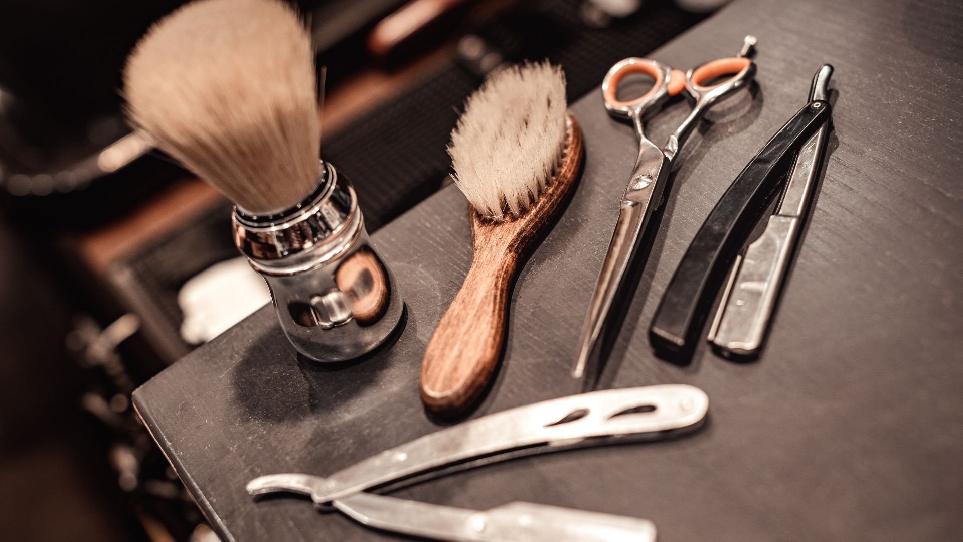 Barber station tools laid out and ready for service
