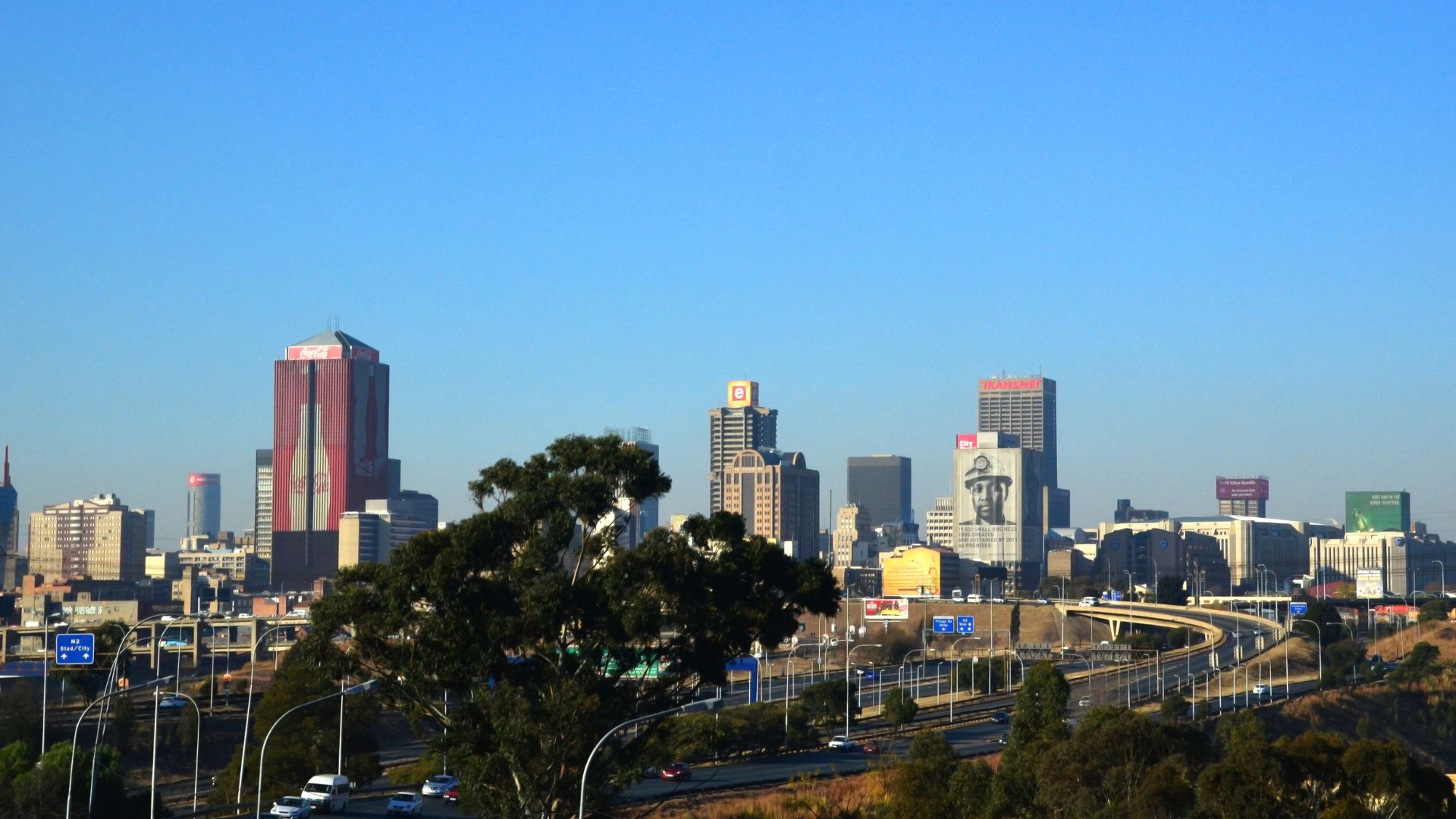 Johannesburg skyline seen across the surrounding suburbs